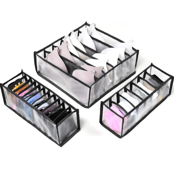Underkläder Organizer lådavdelare, set med 3 innehåller 6+7+11 celler