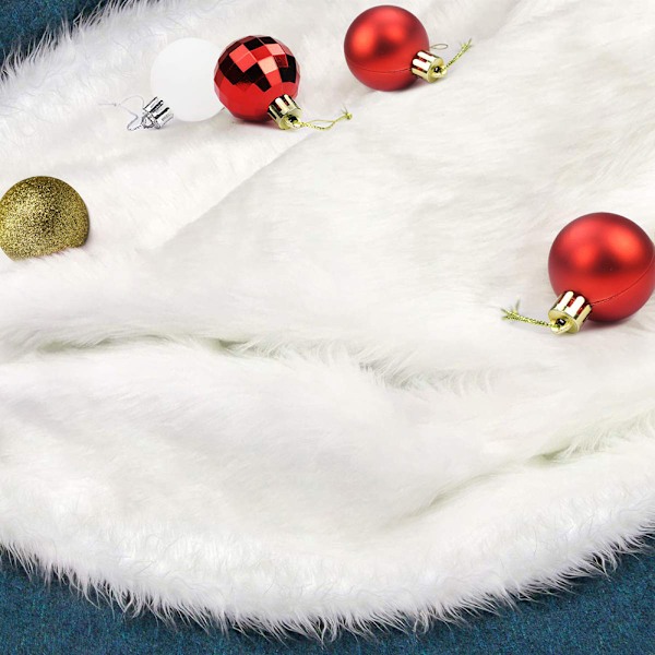 Fluffig Julgransmatta, Elegant Vit Plysch Broderad Med Silverflingor, Lämplig För Julbröllop Förlovningar Jubileum