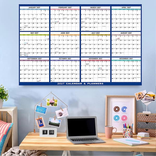 Tjock vägghängd kalender i stort format med tydlig layout för sovrum, arbetsrum, kontor och som nyårspresent Light Blue