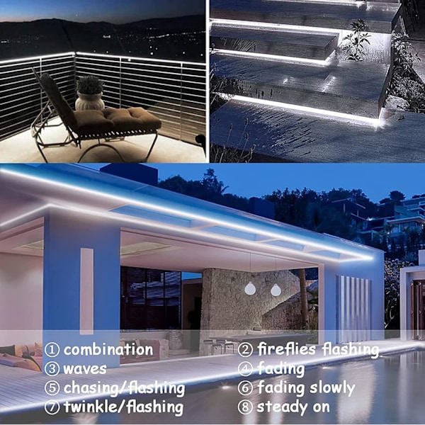 Flexibla solcellsdrivna LED-strips, 240 LED starkt solljus för utomhus- och inomhusbruk, självhäftande och klippbar design för enkel installation