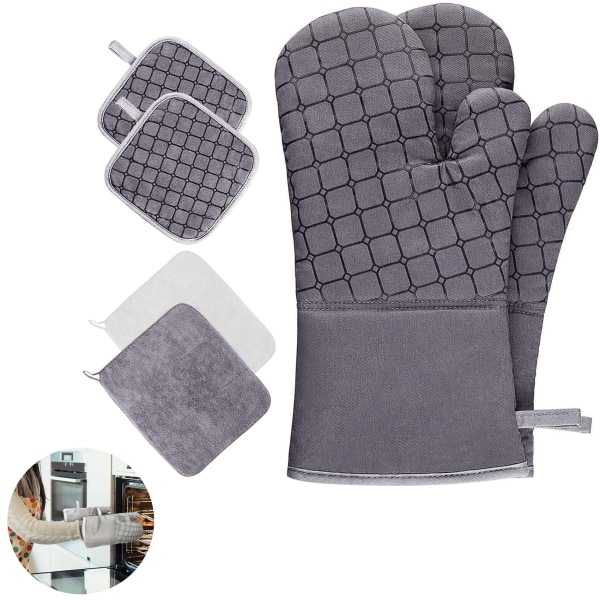 6 STK - Ofenhandschuhe und Topflappen Set med 2 Handtuch Hitzebes