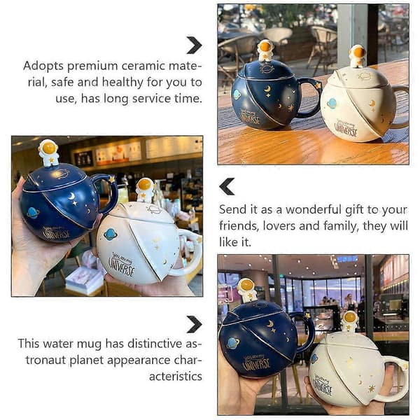Blå keramisk kaffemugg för förvaring med lock och sked, 1 set
