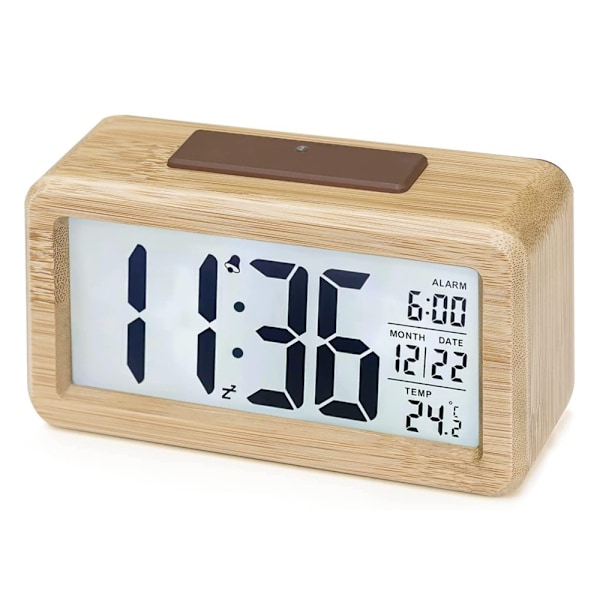 Digital Bordsklocka, Retro Stilren Design Med Dimbar Display För Sovrum Kontor, Träväckarklocka Stor LED-Display Smart Sensor Nattlampa, Enkel