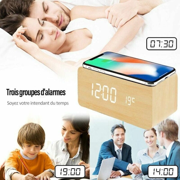Stilren digital väckarklocka i trä, röststyrningsfunktion för enkel användning, elegant modern design perfekt för sovrum eller kontor