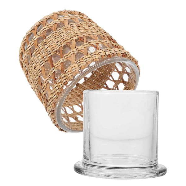 Rustik ljuskupa i glas med halmbas för sovrum, vardagsrum och kontor, ljusbrun, 1-pack