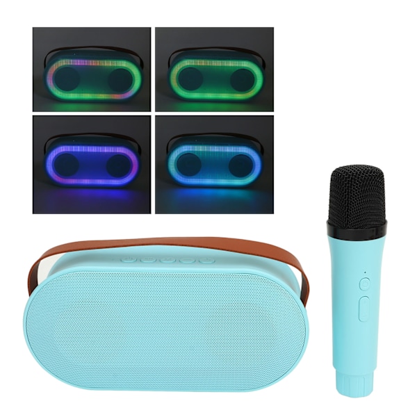 Mini Karaoke Maskin Färgglad Ljus Typ C Bluetooth 5.0 Högtalare Trådlös Blå Mikrofon för Fest Födelsedag