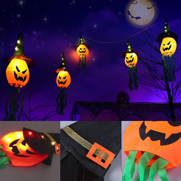 Mystisk Atmosfär Halloween Dekorationer, Vattentät Lysande Pumpa Häxhatt För Inomhus Prydnader Och Utomhus Ljusslingor (5 st)