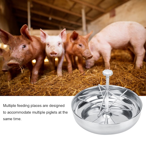 Foderbeholder i rustfrit stål til smågrise - Foderbeholder til grise med metalrille - Stor