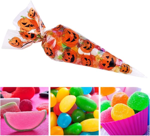 100-pack Halloween koncellofanpåsar pumpa godispåse