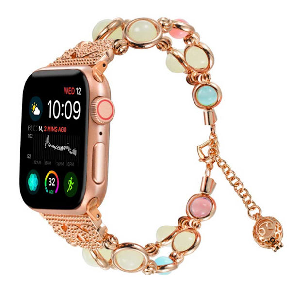 Til Apple Watch Band 38/40mm, Justerbar Armbånd, Håndlavet, Gløder i Mørke Perle, Urrem
