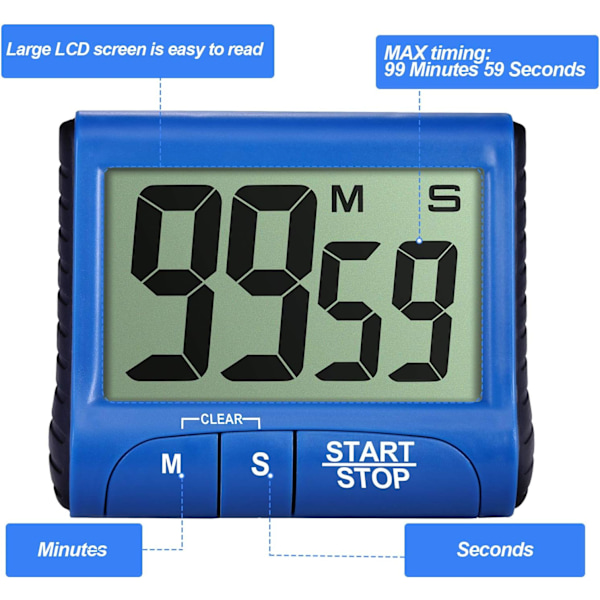 Magnetiska digitala timers för läxor, högljudd tyst omkopplare stor LCD-skärm digital timer, infällbart stöd för flera installationssätt