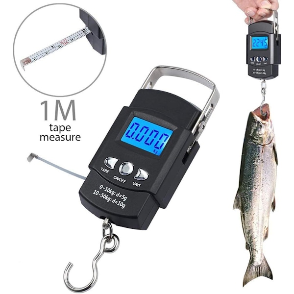 Bärbar Elektronisk Handvåg, Rostfri Krok, 50 kg Hög Precision Fiske Postvåg Med Kraftfullt Inbyggt Måttband För Resor Fiske