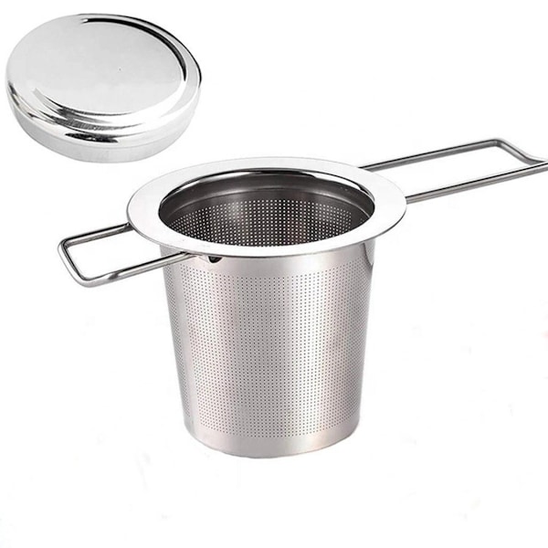Elegant tebryggare, livsmedelsklassat rostfritt stål nätfilter med hopfällbart handtag, perfekt för lösbladste, ultrafint nät säkerställer inget