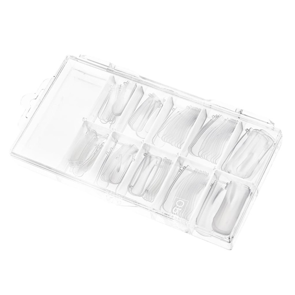 Falska naglar, nagelkonstspetsar, hel yta, transparenta, 10 storlekar, 100 stycken