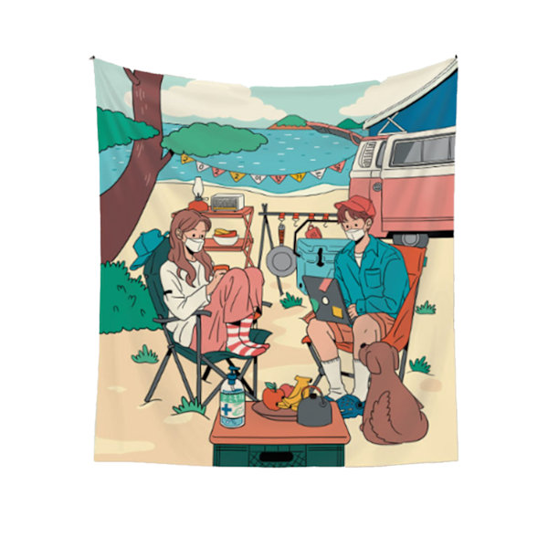 Ins Style Camping Bakgrundsduk Camping Vägg Hängande Gobeläng Utomhus Estetisk Dekorativ Duk Camp 1 130x150cm (Kort Hår Knapp Uppgradering)