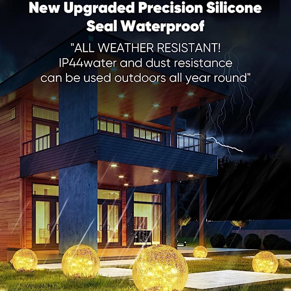 Solarlampor Utomhus Spräckt Glasboll, Energibesparande Soldrivna Dekorationer för Gårdgång Trädgård Gräsmatta, Vattentät IP65 Crackle Globe Lampa