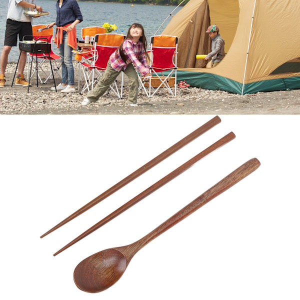 Bærbart træske-chopsticksæt med langt håndtagsske-chopsticks til udendørs rejser