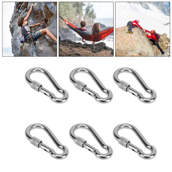 6pcs Spring Snap Hooks Stainless Steel Strong Bearing Capacity Key Chain Link Buckle for Camping 7MM