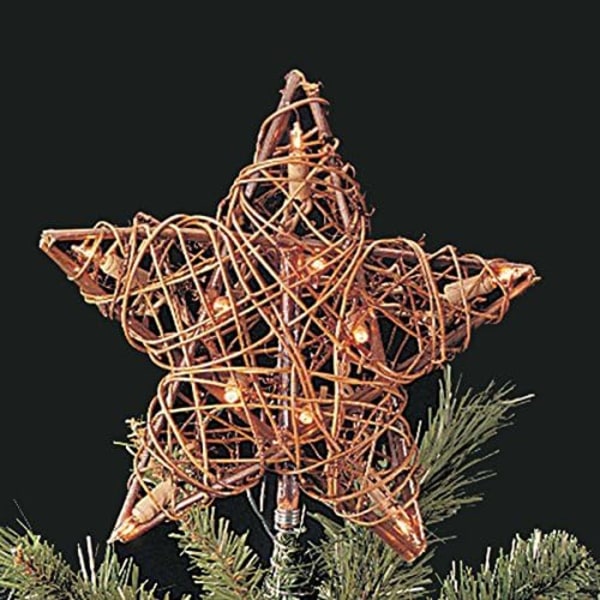 Stjärna i rotting för julgranstopp, varmvita LED-lampor lyser upp dina juldekorationer med rustik charm för en perfekt julstämning