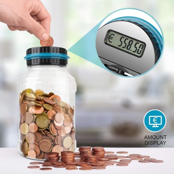 Digital Piggy Bank Counter Automatisk Mynttelling Krukke Pengeboks Pengespareboks Myntsparepottebeholder med LCD-skjerm og stor kapasitet for