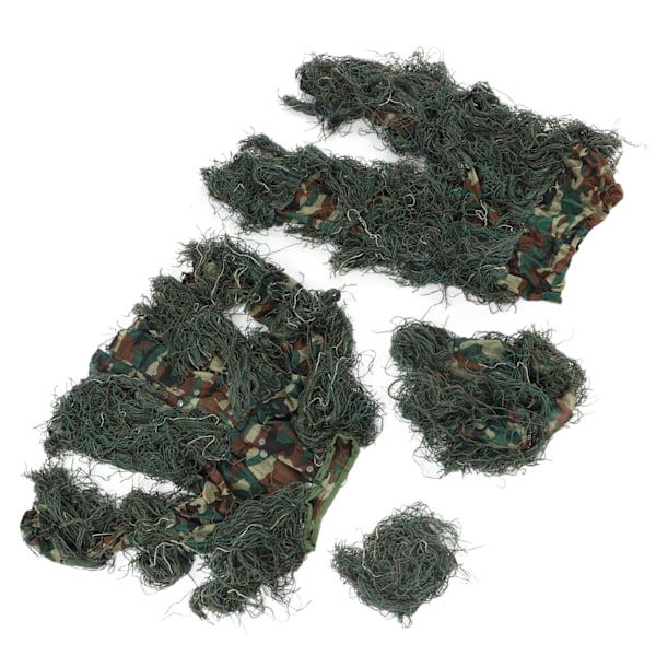 Ghillie-dräkt 5 i 1 Grön Camo-dräkter Inkluderar Jacka Byxor Huva Bärväske Camo-tejp för Barn Tonåringar Höjd 4,3 till 4,9 fot