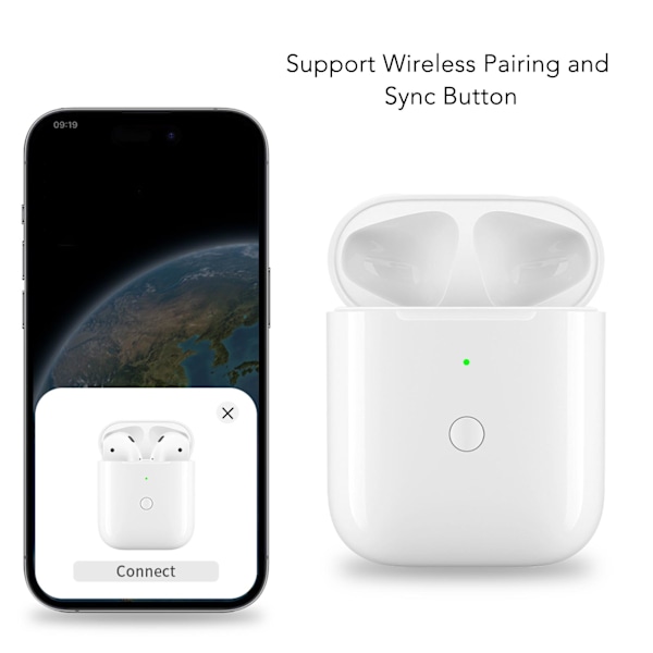 Ørepropper Ladeetui Trådløs Trådløs Lader Øretelefoner Laderetui med Paring Synkroniseringsknapp for IOS Ørepropper 1. og 2. generasjon A0102