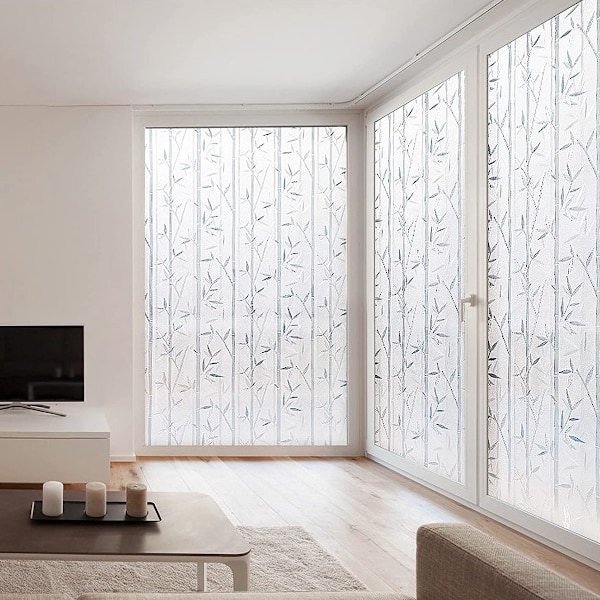 Bambumönstrad statisk fönsterfilm, insynsskydd med frostad glasdesign för hemmakontorsinredning (60x200cm)