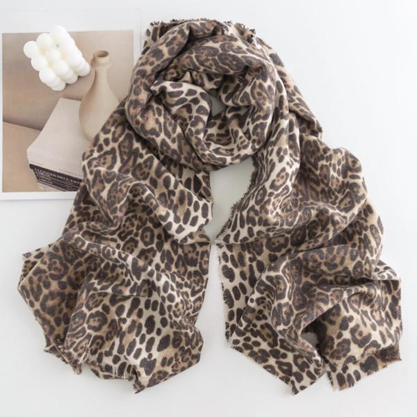 Dame Leopard Print Vinter Varme Skjerf med Frynser