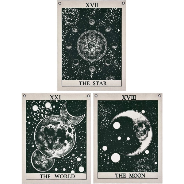 Pakke med 3 Tarot-teppe, The Star The Moon The World Tarot
