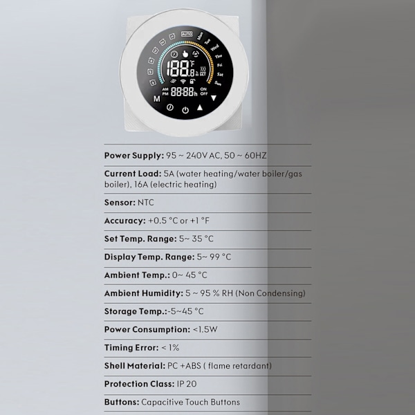 [通拓商品] Tuya ZigBee Smart Termostat för Vattenburen Värme Digital Temperaturregulator Stor LCD-Display Touchknapp Röststyrning Kompatibel