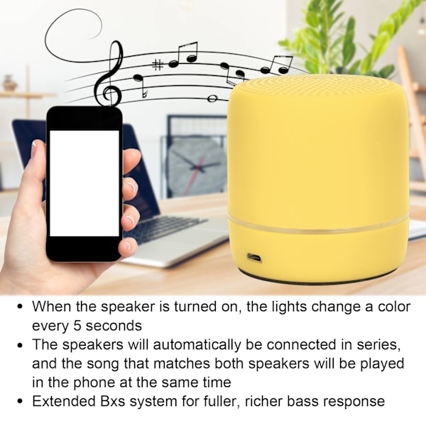 Bärbar Bluetooth 5.0-högtalare med basstereo 280 Hz-16 kHz, minireshögtalare för resor utomhus, gul