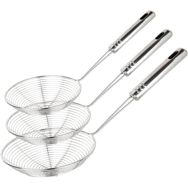 Trådsil Slev Set, Rostfritt Stål Spindel Sil För Flera Storlekar Set, Ergonomisk Design För Värmebeständigt Handtag, Idealisk För Fritering Av Mat Och