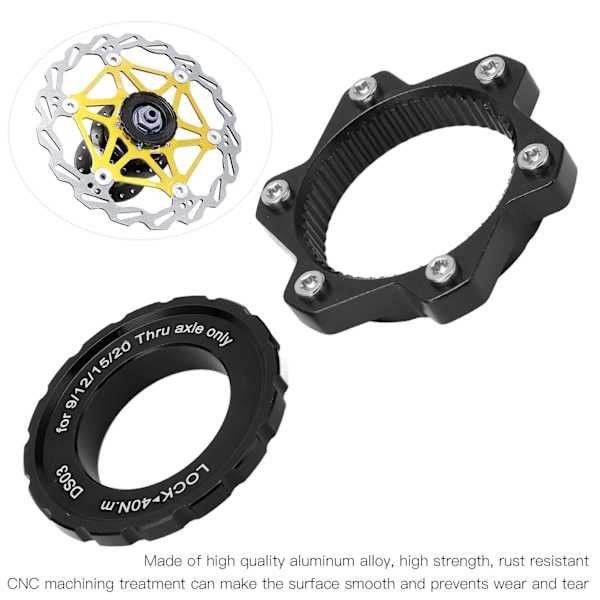 MEIJUN Centerlock til 6 Bolt Adapter Lockring Aluminium Alloy Aksel Hub Adapter for Thru Axle Hub Svart