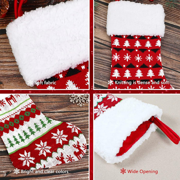 Julstrumpor för Familjehelg, Stickade Rustika Julstrumpa Ornament Set för Dekorationer (Klassisk Röd Buffelpläd, 4)