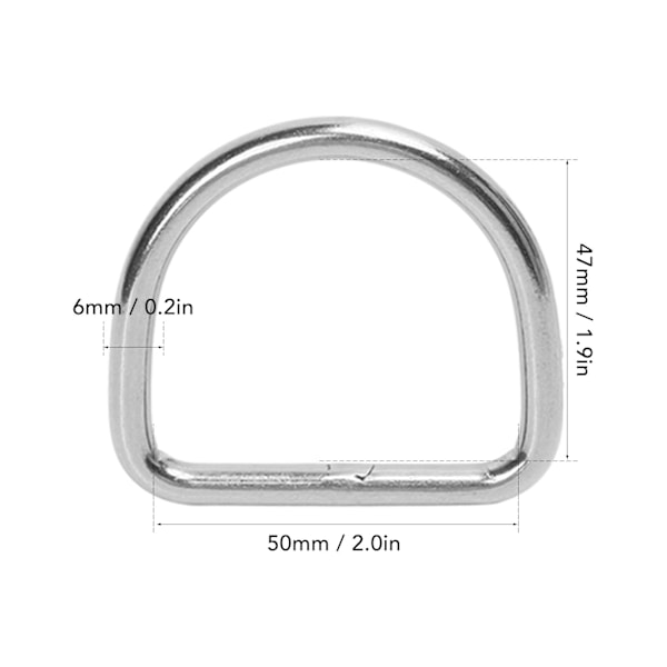 10 kpl 316 ruostumattomasta teräksestä valmistettu D-rengas saumaton hitsattu laitteisto D-solki rengas surffilauta kajakki tarvikkeet 6mm 50x47x6mm/2.0x1.9x0.2in