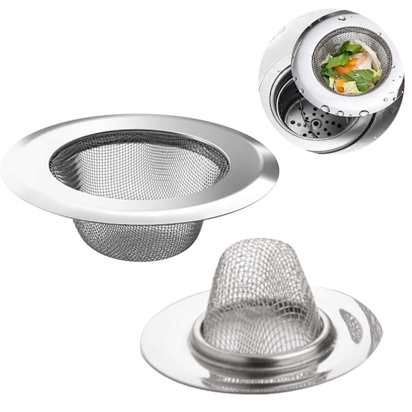 2-pack rostfria dusch- och köksavloppssil