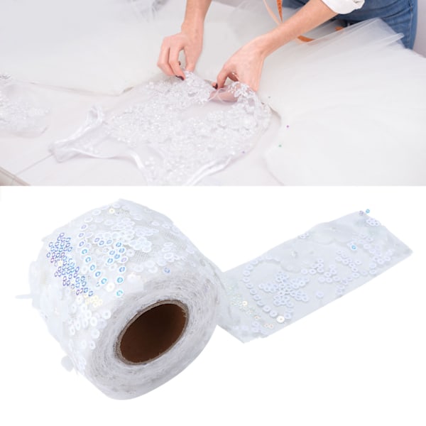 Tulle Fabric DIY Craft Abrasion Resistance Little Flash Portable Polyester Sequined Tulle Roll 6cmWhite