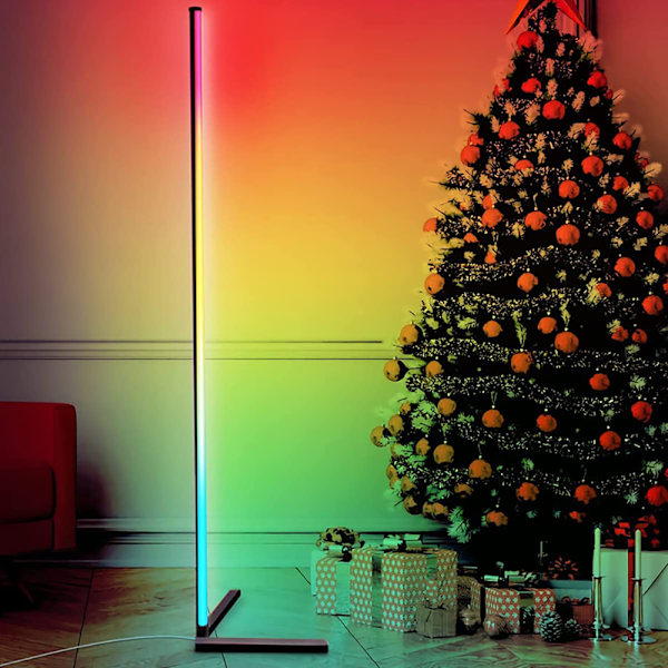 RGB LED-golvlampa, nordisk stil dimbar lampa med smart app-styrning, platsbesparande triangulär basdesign, anpassningsbara ljuslägen för