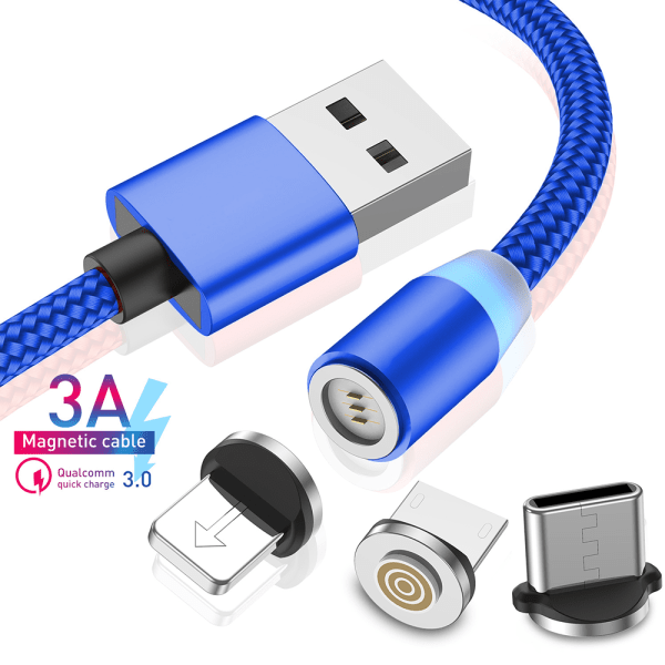 3-i-1 magnetisk ladekabel, nylon magnet USB-kabel,