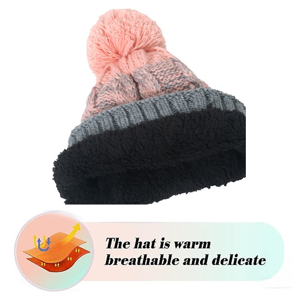 Bobble Hat til kvinder Vinter Beanie Huer Thermo Foret