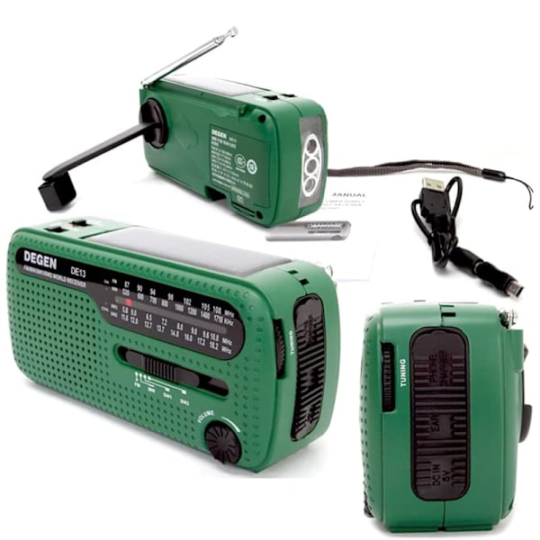 Nödradio, 8000mAh Powerbank, AM FM WB-tuner, Vädervarningsfunktion, 3-läges Ficklampa, Läslampa, Telefonladdare för Utomhusaktiviteter