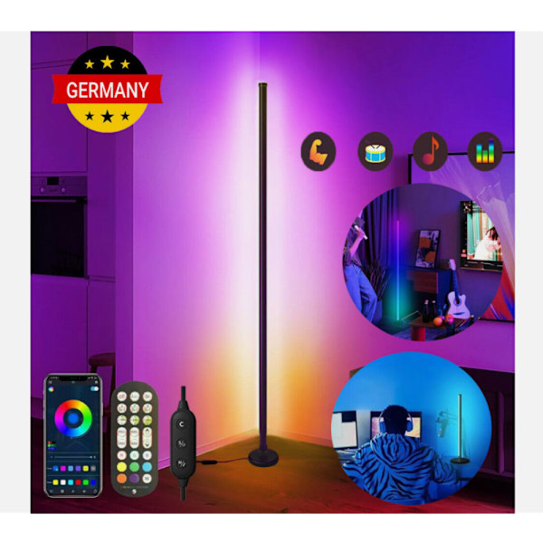 Dynamisk Atmosfärsskapare, Färgskiftande Hörnlampa med App och Fjärrkontroll, Känslig Mikrofon för Musiksynkronisering, Justerbar Ljusstyrka, Perfekt