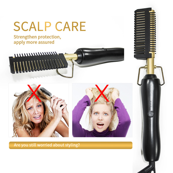 winnerruby Electric Hair Hot Comb Rettetam |Gull/Sort