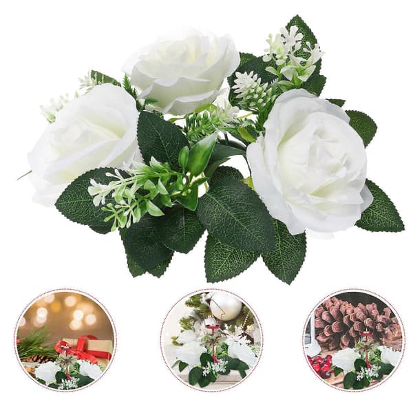 Hvit lysring med kunstige blomster til hagedekorasjon, 4 stk.
