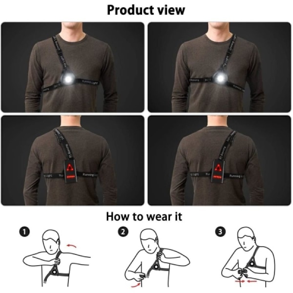 Reflexutrustning för löpning, väderbeständiga löplampor, bröstlampa superljus säkerhetsväst, LED-reflexväst för säkerhet vid nattlöpning, för män