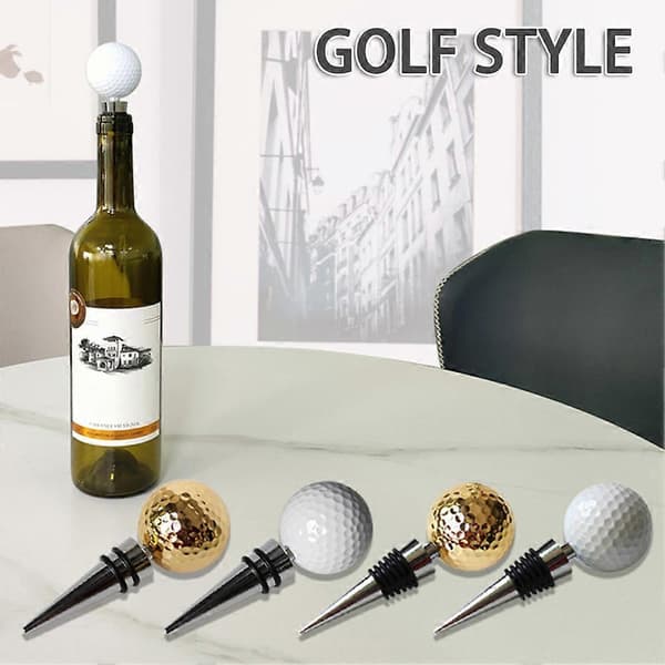 Vinpropp i metall formad som en golfboll med silikonförsegling, dekorativ vinkork 2 Ring White