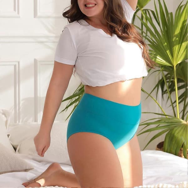 4-pack underkläder i bomull för kvinnor, plus-size, hög midja, magkontroll, heltäckande trosor A L
