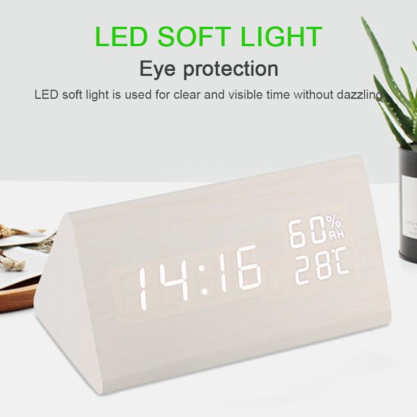 Digital träväckarklocka, USB-driven sängklocka med LED-display