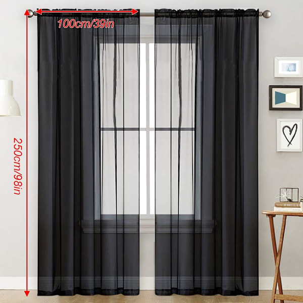 Gardiner Paneler Soveværelse Semi Sheer Voile Gardiner Sort (100*250)