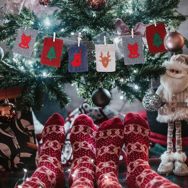 Julnedräkningspåsar för förvaring 24-dagars julkalender med dragsko